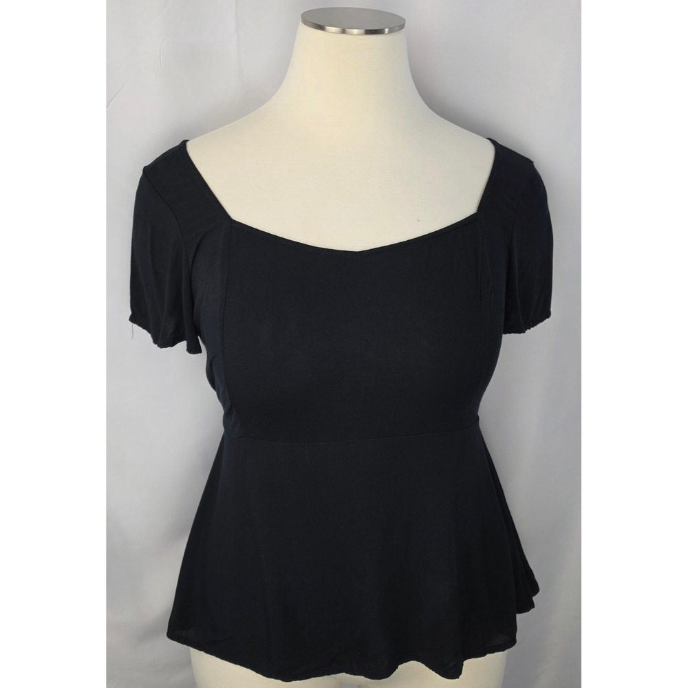 Torrid Black Square Neck Empire Waist Short Sleeve Peplum Top Size 0